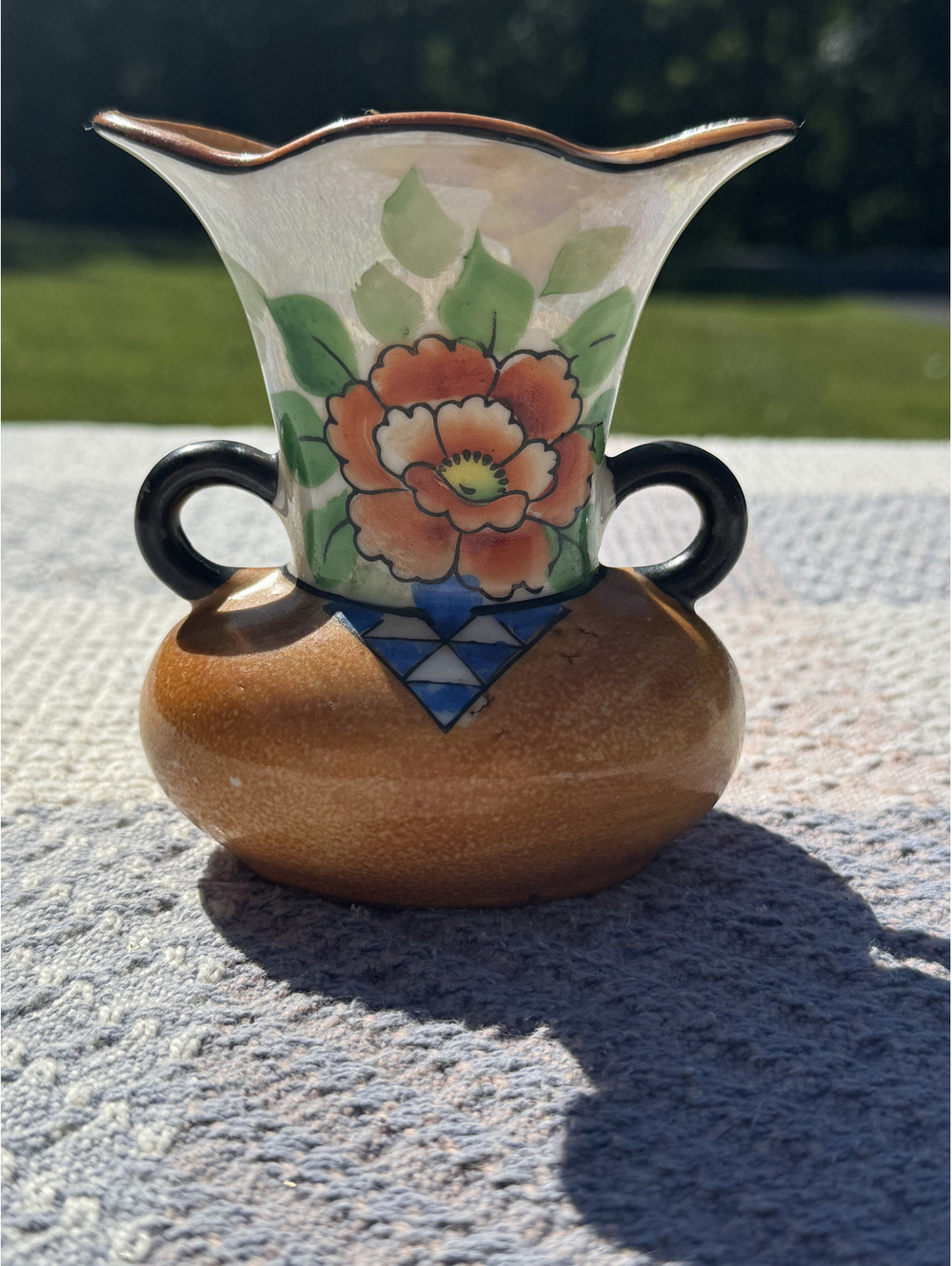 Vintage Takito Taisho Hand-Painted Ceramic Vase with Floral Design